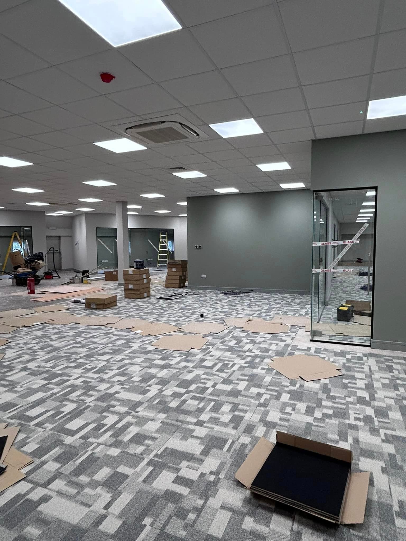Freshly decorated commercial stairwell and hallway with a hard-wearing finish